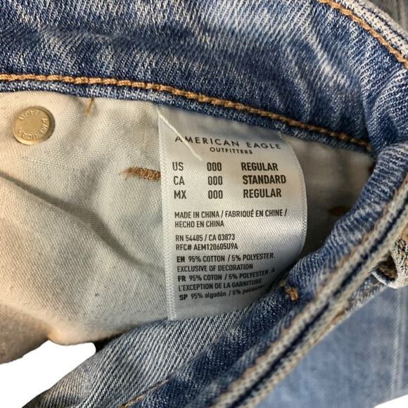 American Eagle Mom Jeans Distressed High Rise Holes Ripped Medium Blue Wash 000 - Picture 12 of 16